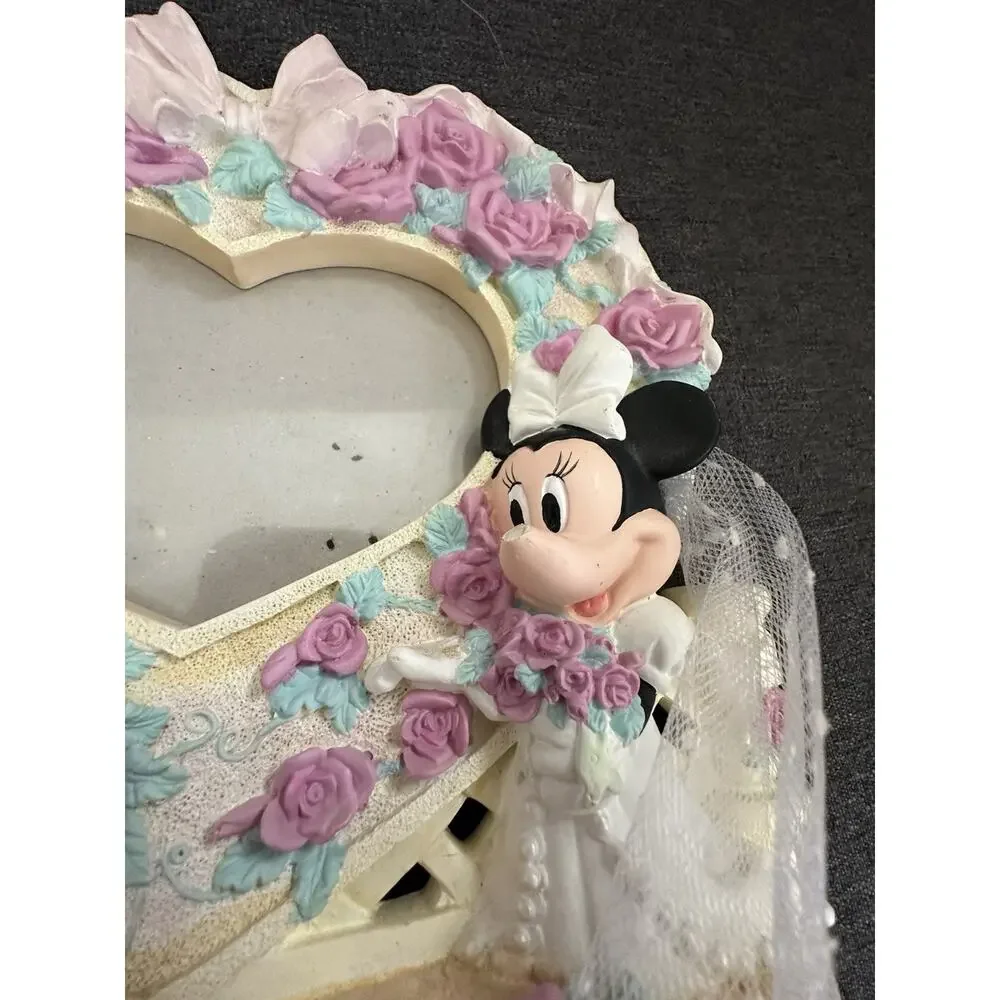 Vintage Disney Mickey Minnie Wedding Heart Photo Frame Bride Groom Roses